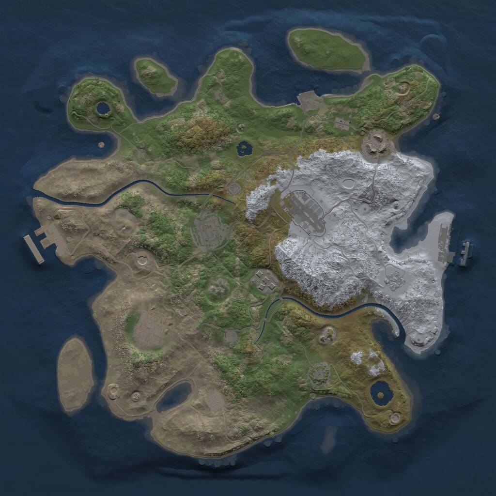 Rust Map: Procedural Map, Size: 3200, Seed: 55554, 11 Monuments
