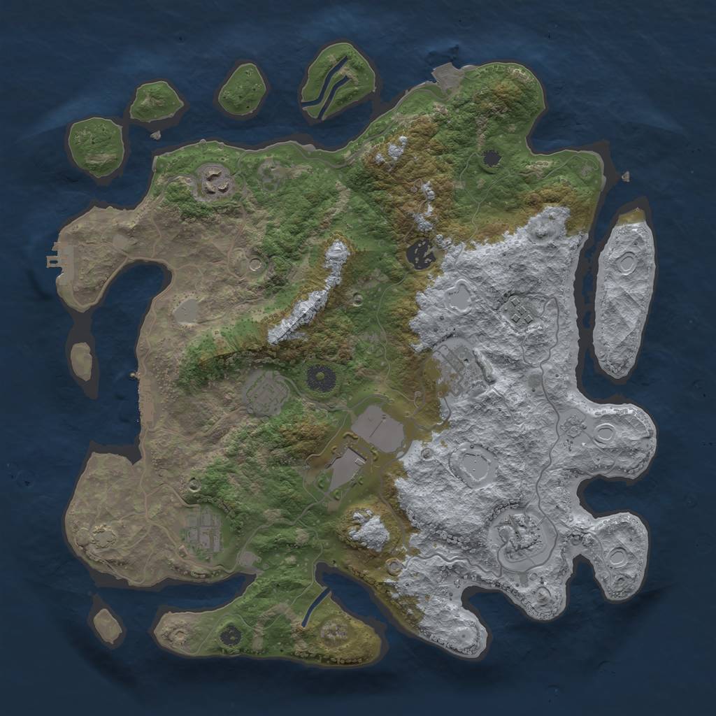 Rust Map: Procedural Map, Size: 3690, Seed: 2100021, 16 Monuments