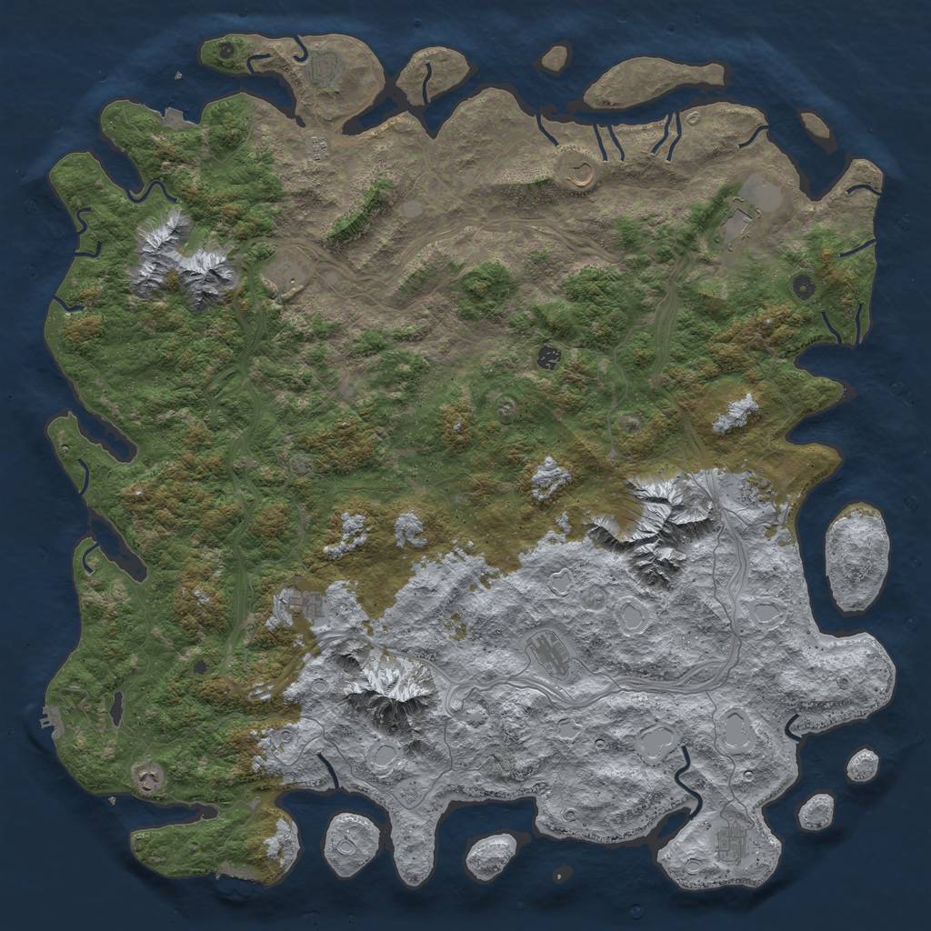 Rust Map: Procedural Map, Size: 6000, Seed: 77080532, 19 Monuments