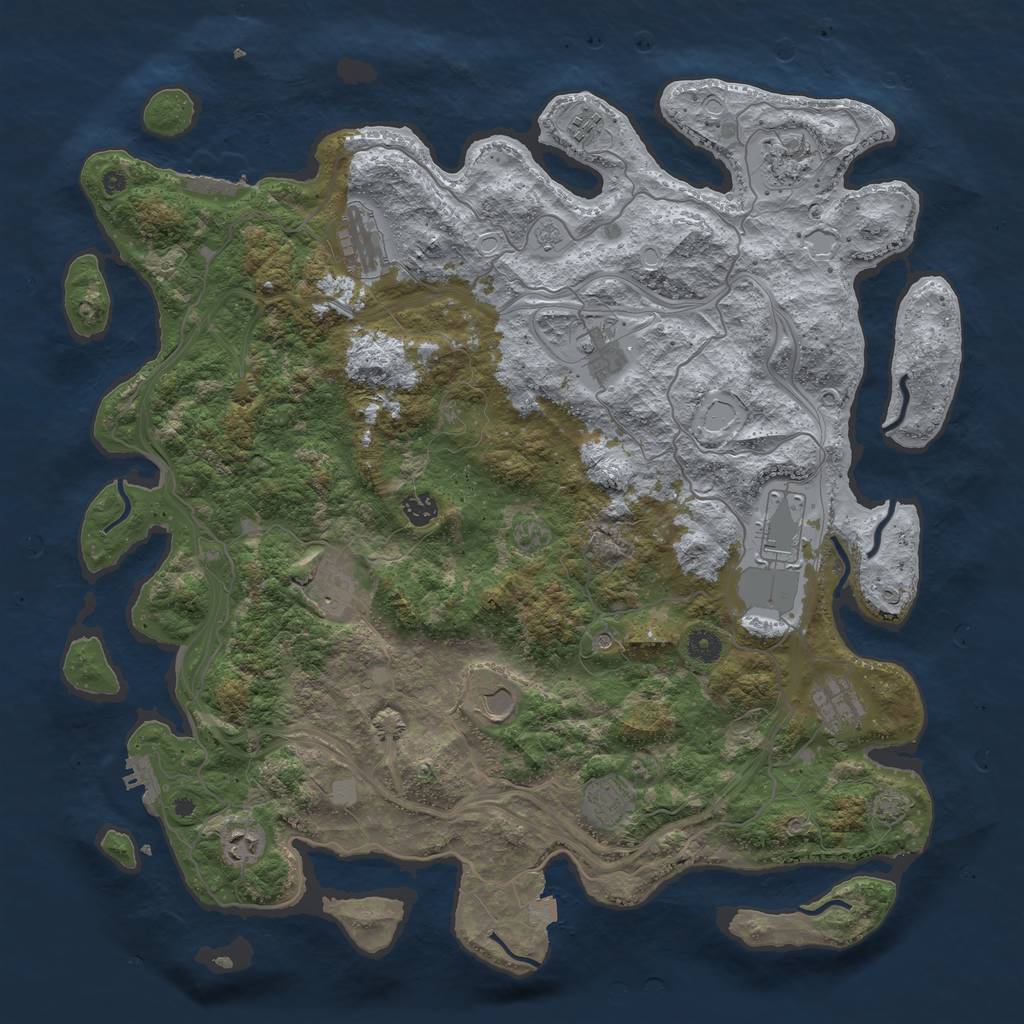 Rust Map: Procedural Map, Size: 4500, Seed: 1840391863, 19 Monuments