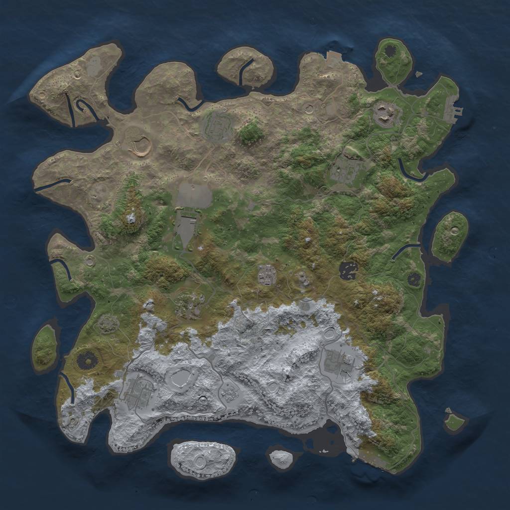 Rust Map: Procedural Map, Size: 3900, Seed: 72609986, 18 Monuments