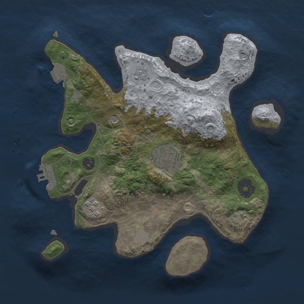 Rust Map: Procedural Map, Size: 2500, Seed: 1054136075, 9 Monuments