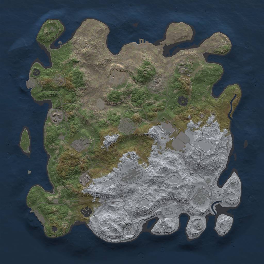 Rust Map: Procedural Map, Size: 3800, Seed: 83802852, 18 Monuments
