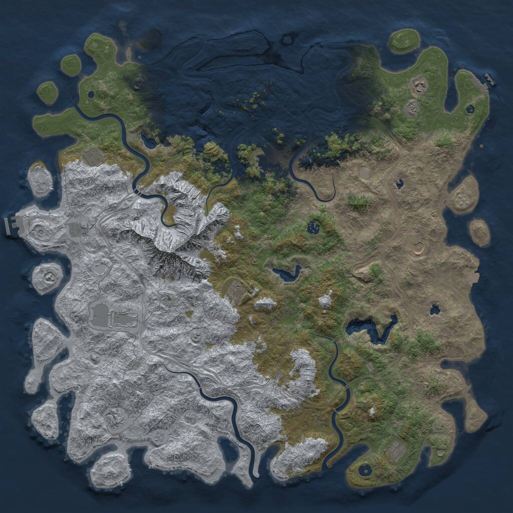 Rust Map: Procedural Map, Size: 6000, Seed: 265570474, 17 Monuments
