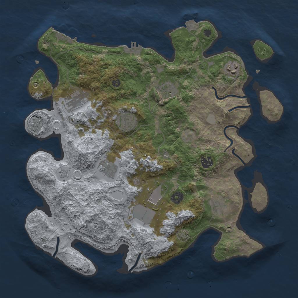 Rust Map: Procedural Map, Size: 3600, Seed: 6520493, 17 Monuments