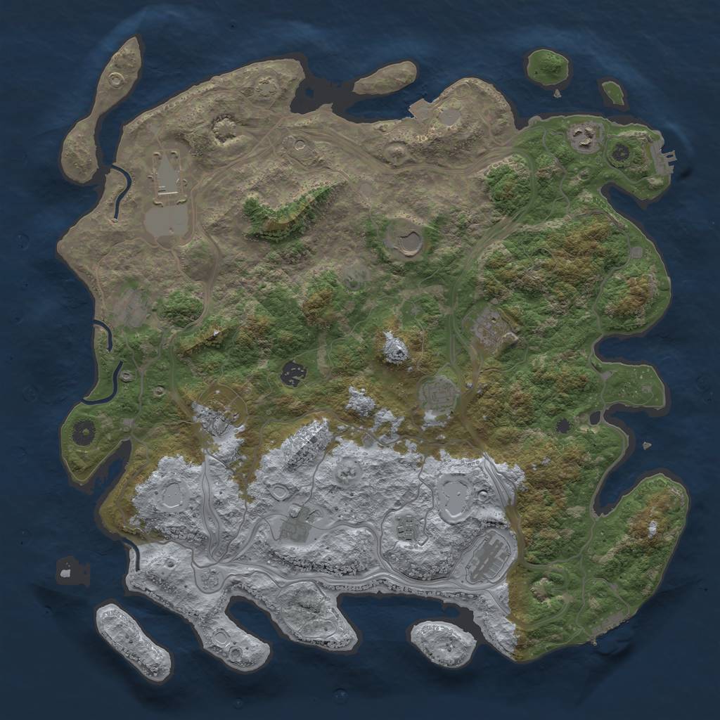 Rust Map: Procedural Map, Size: 4400, Seed: 57516530, 19 Monuments