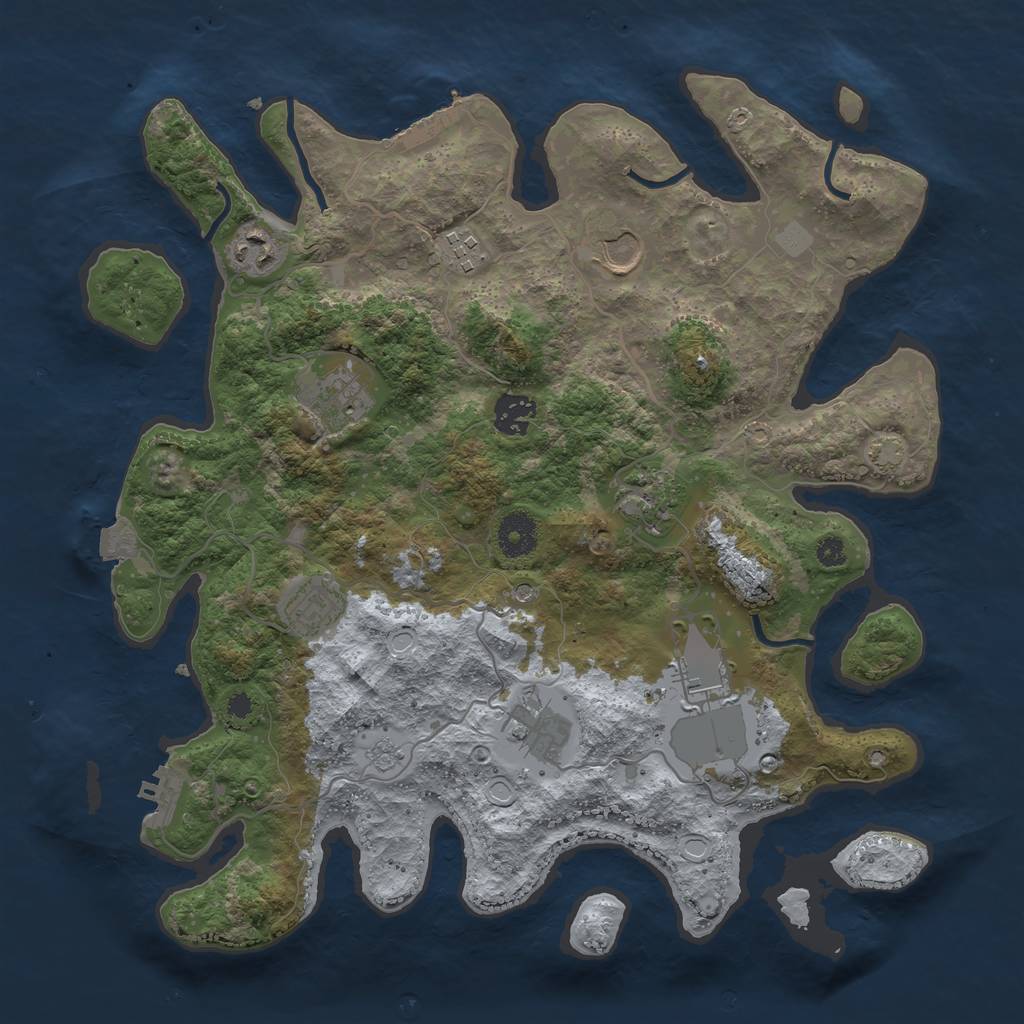 Rust Map: Procedural Map, Size: 3600, Seed: 374525474, 17 Monuments