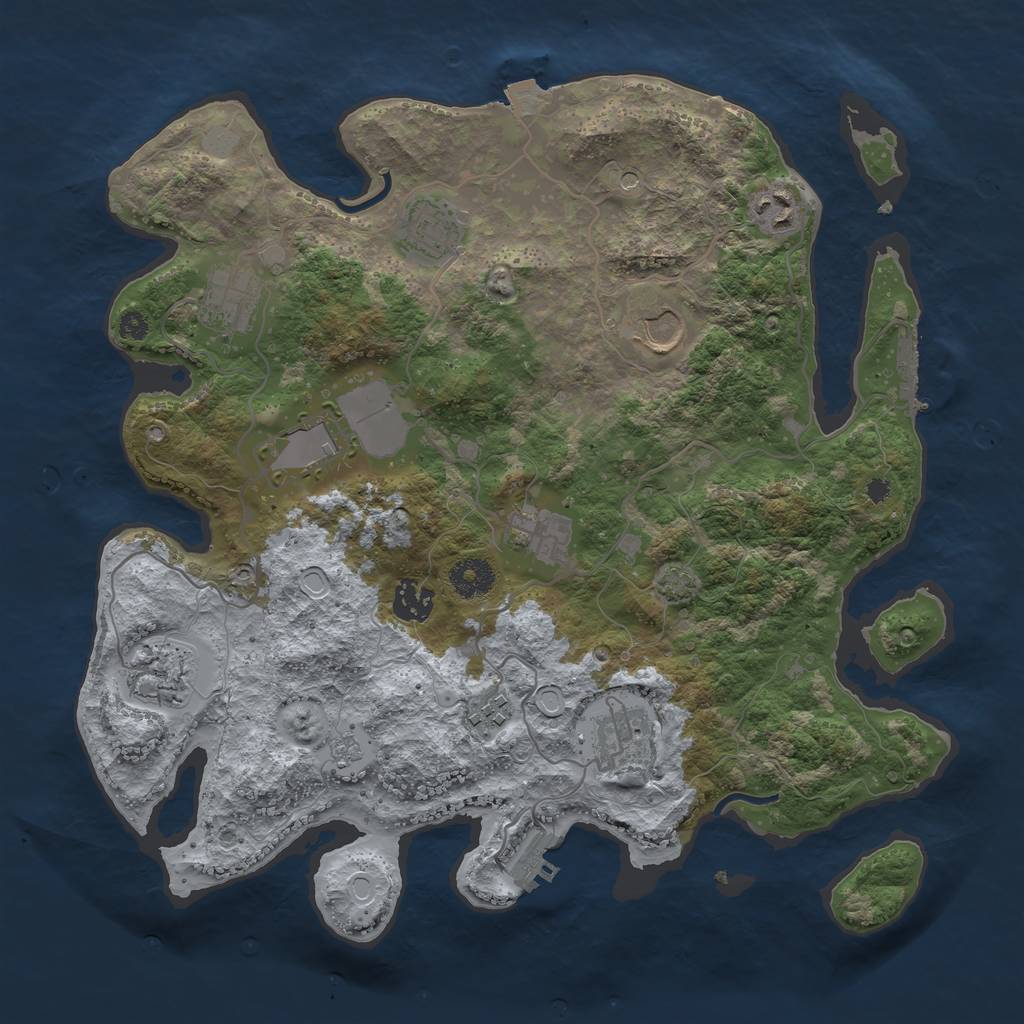 Rust Map: Procedural Map, Size: 3600, Seed: 57122205, 18 Monuments