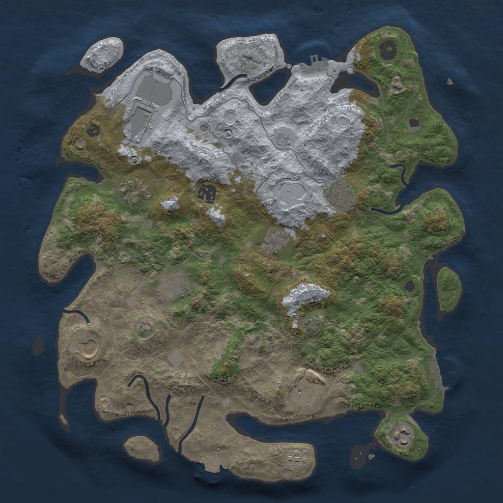 Rust Map: Procedural Map, Size: 3950, Seed: 73141942, 18 Monuments
