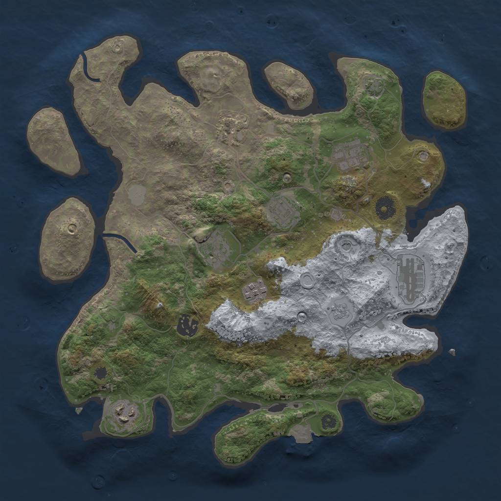 Rust Map: Procedural Map, Size: 3450, Seed: 84916528, 14 Monuments