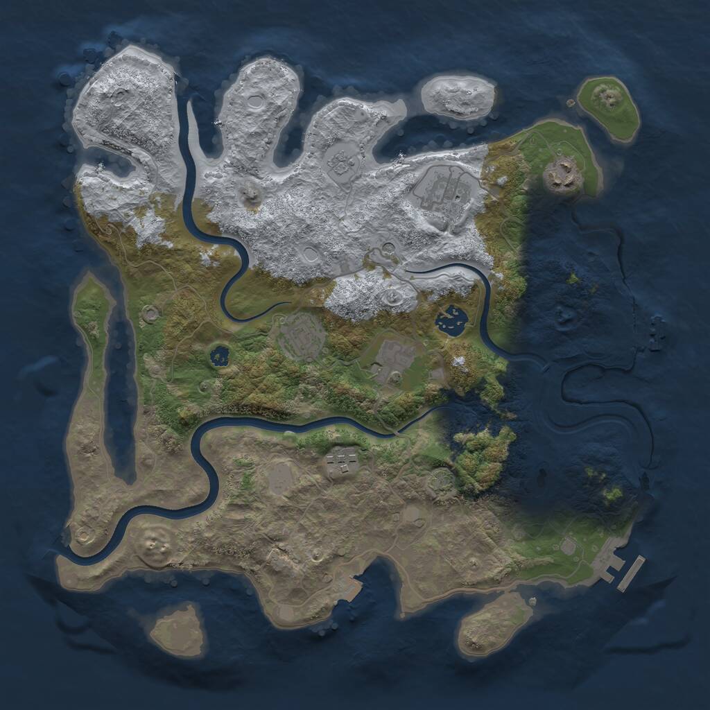 Rust Map: Procedural Map, Size: 3550, Seed: 30845294, 12 Monuments