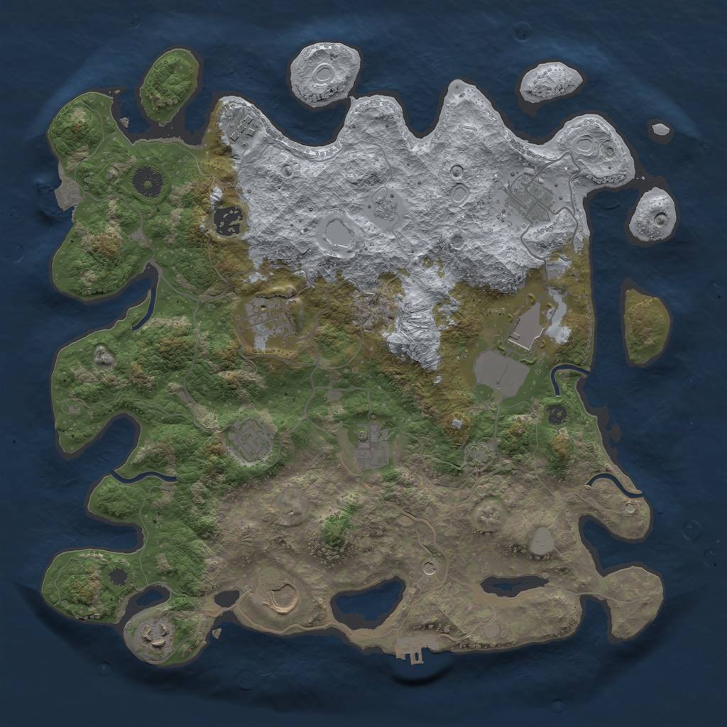 Rust Map: Procedural Map, Size: 3650, Seed: 71274335, 16 Monuments