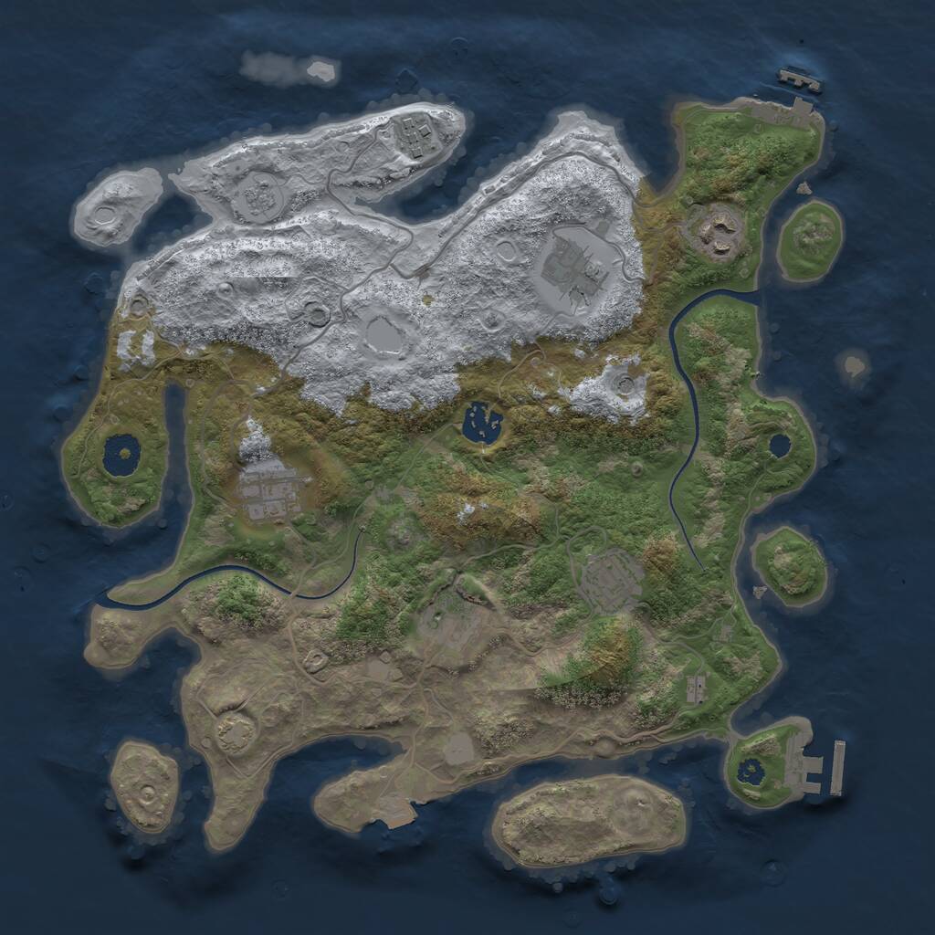Rust Map: Procedural Map, Size: 3450, Seed: 77593450, 13 Monuments