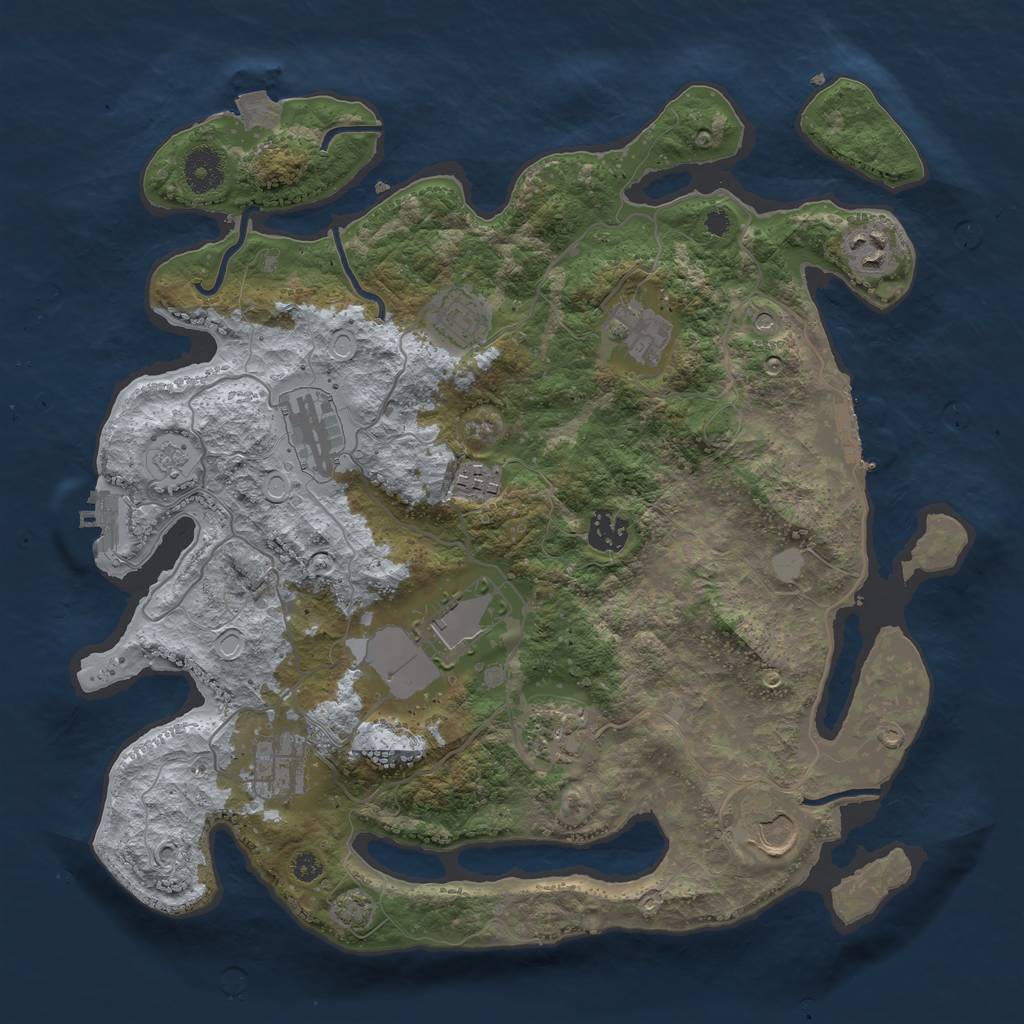 Rust Map: Procedural Map, Size: 3650, Seed: 23784436, 18 Monuments
