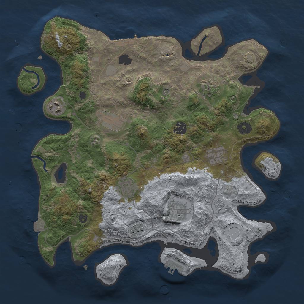 Rust Map: Procedural Map, Size: 3450, Seed: 47095575, 16 Monuments
