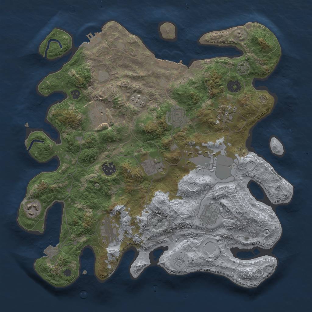 Rust Map: Procedural Map, Size: 3500, Seed: 65432, 17 Monuments