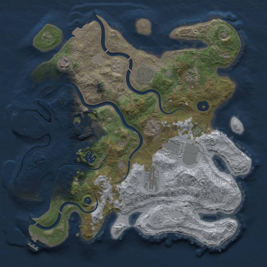 Rust Map: Procedural Map, Size: 3500, Seed: 65432, 14 Monuments