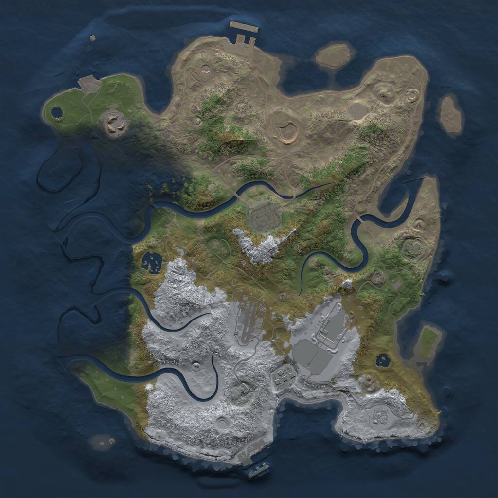 Rust Map: Procedural Map, Size: 3500, Seed: 2107067428, 13 Monuments