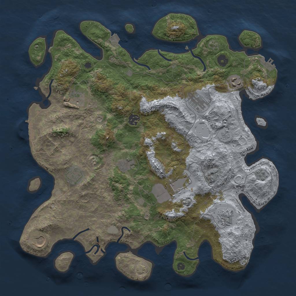 Rust Map: Procedural Map, Size: 3950, Seed: 77001455, 18 Monuments