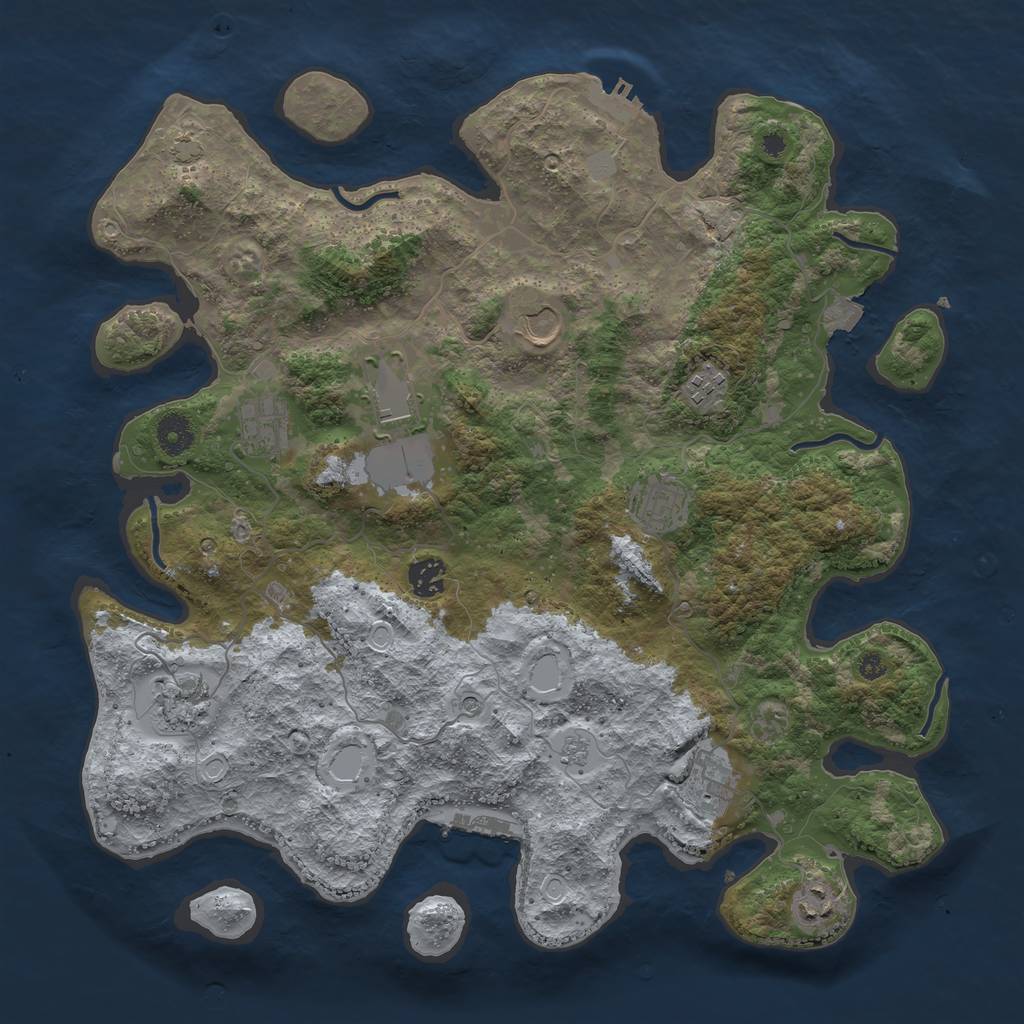 Rust Map: Procedural Map, Size: 3950, Seed: 27202329, 17 Monuments