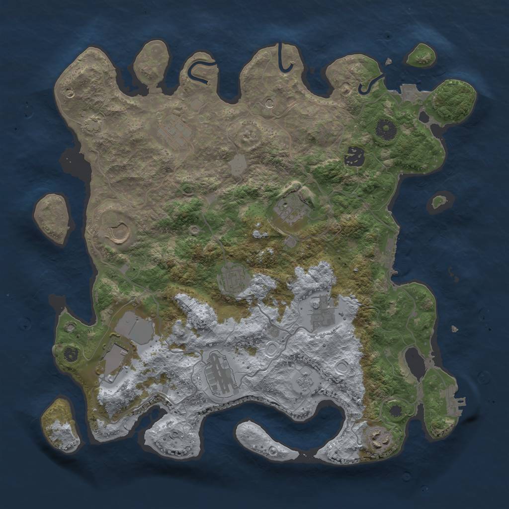 Rust Map: Procedural Map, Size: 3650, Seed: 83474518, 17 Monuments