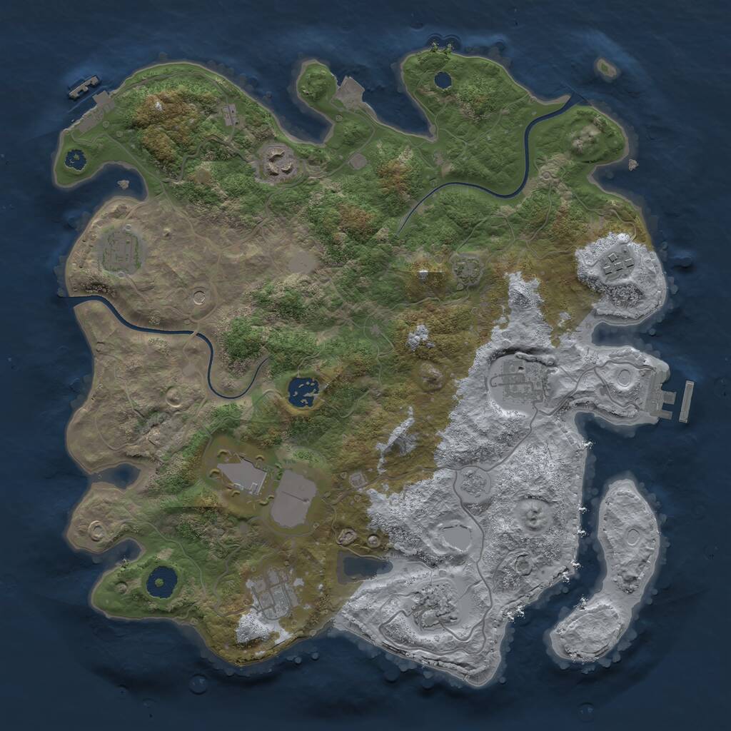 Rust Map: Procedural Map, Size: 3550, Seed: 77639426, 14 Monuments