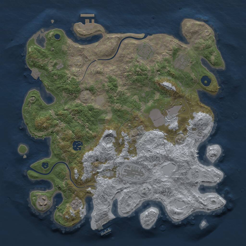Rust Map: Procedural Map, Size: 3600, Seed: 44329276, 13 Monuments