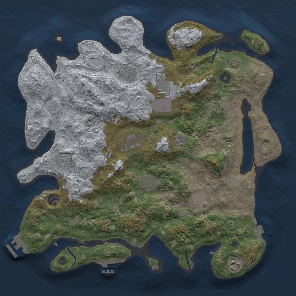Rust Map: Procedural Map, Size: 3900, Seed: 51248010, 18 Monuments