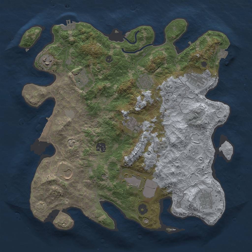 Rust Map: Procedural Map, Size: 3700, Seed: 64118501, 18 Monuments