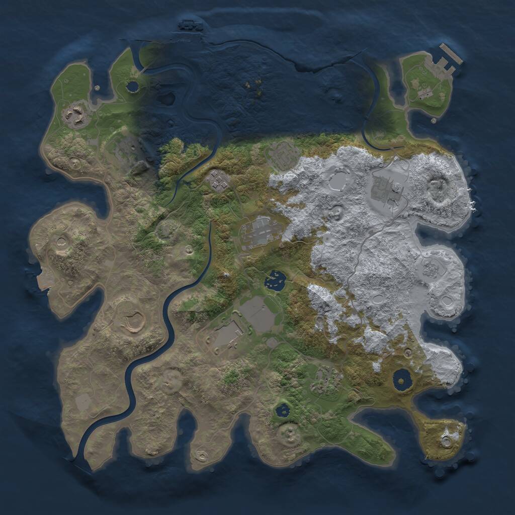 Rust Map: Procedural Map, Size: 3750, Seed: 15303332, 16 Monuments