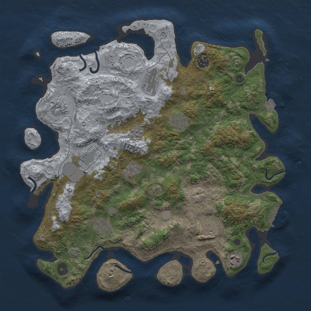 Rust Map: Procedural Map, Size: 3950, Seed: 60961337, 17 Monuments