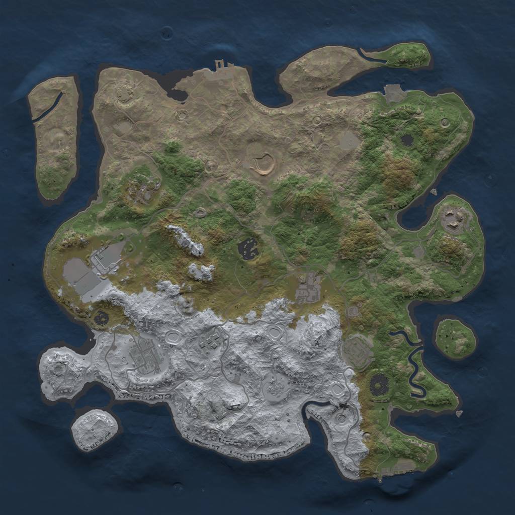Rust Map: Procedural Map, Size: 3650, Seed: 79629913, 17 Monuments