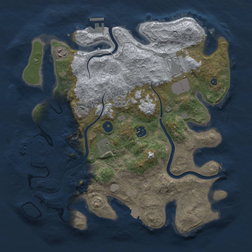 Rust Map: Procedural Map, Size: 3600, Seed: 50091256, 11 Monuments