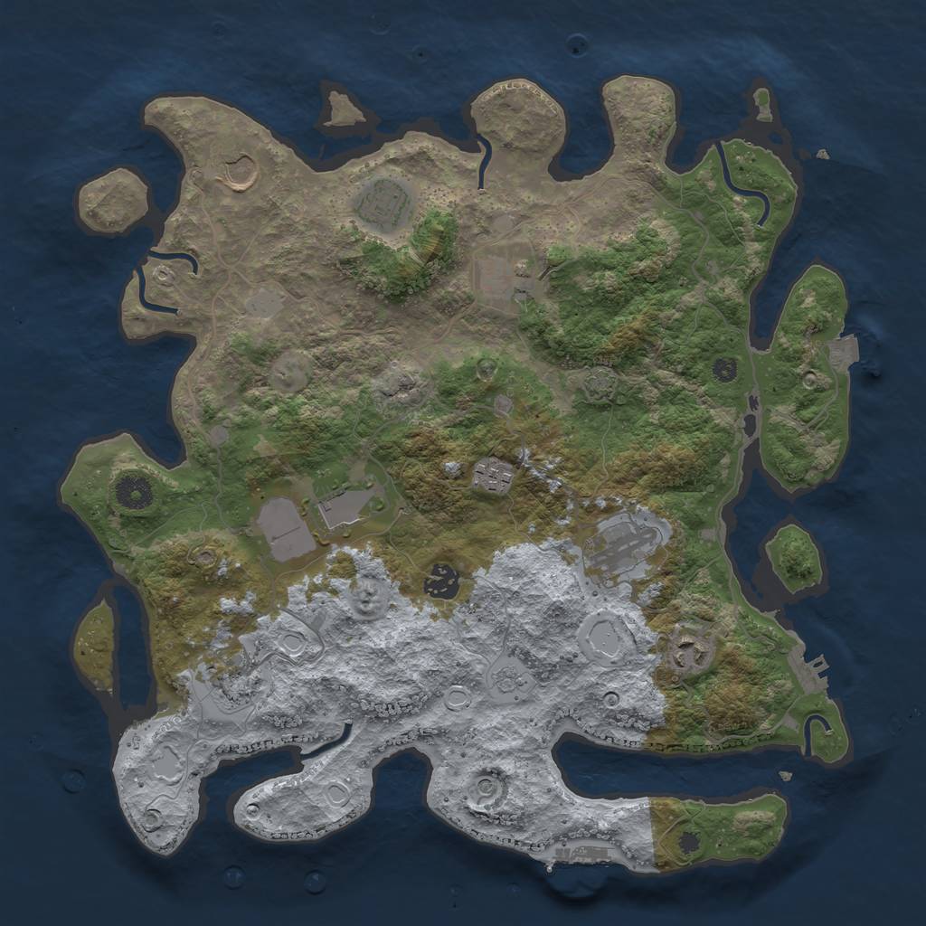 Rust Map: Procedural Map, Size: 3850, Seed: 47749157, 17 Monuments