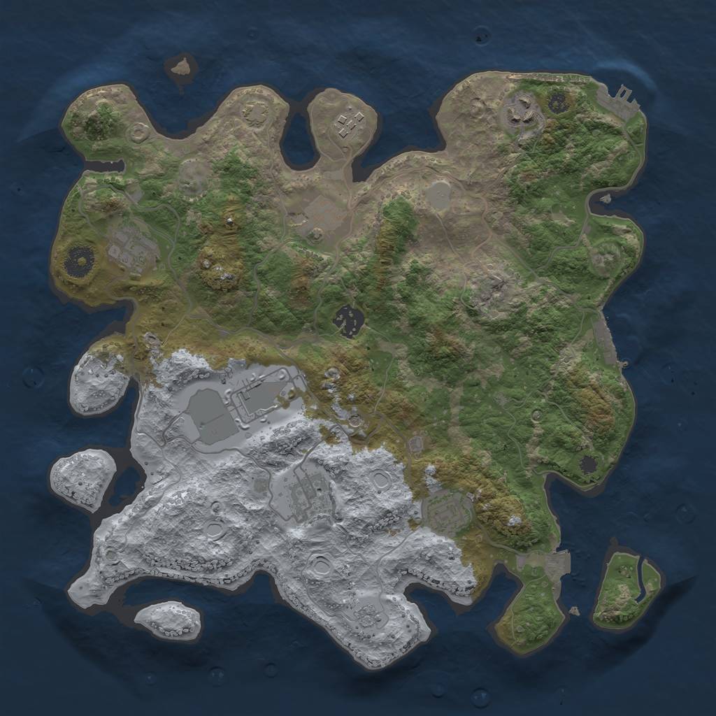 Rust Map: Procedural Map, Size: 3500, Seed: 839060494, 16 Monuments