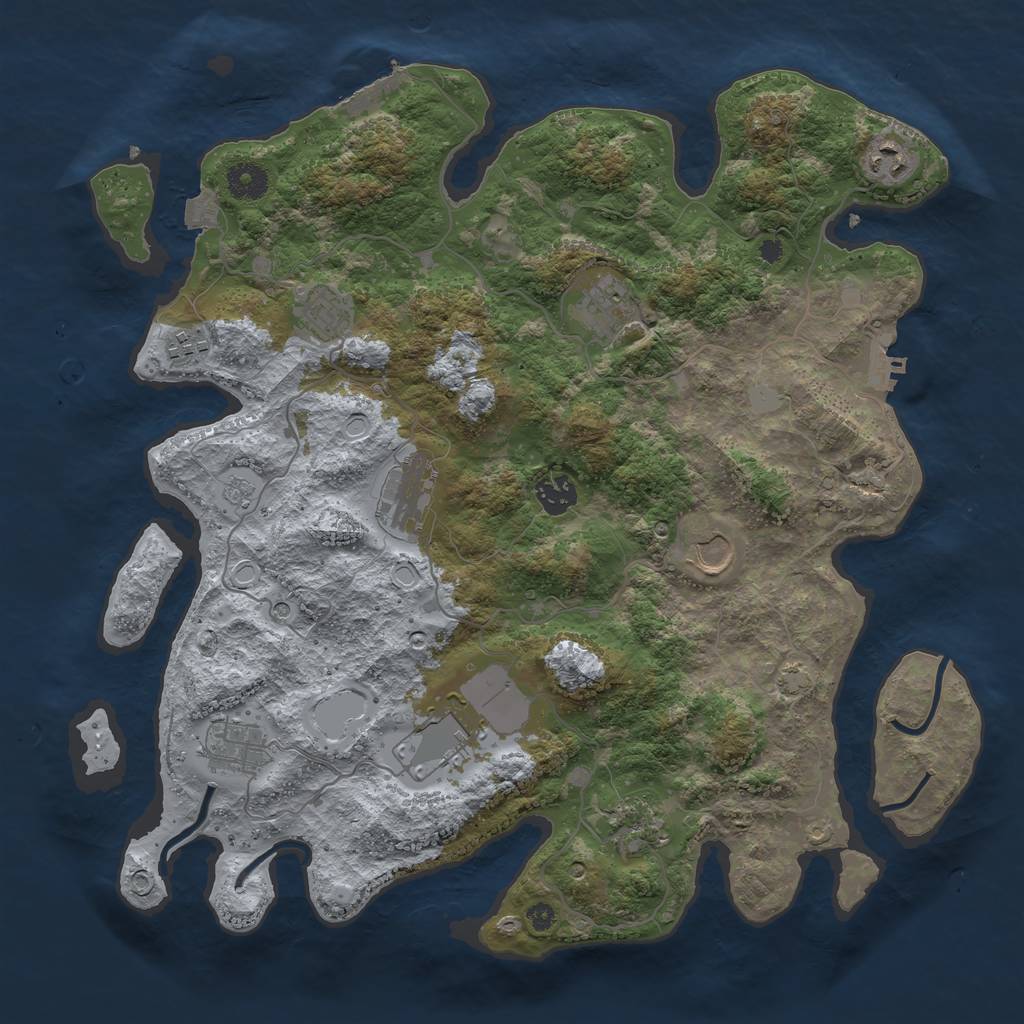 Rust Map: Procedural Map, Size: 3850, Seed: 68447125, 18 Monuments