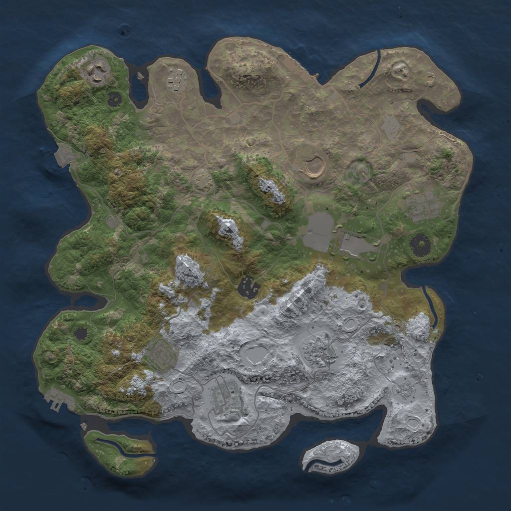 Rust Map: Procedural Map, Size: 3500, Seed: 76410063, 16 Monuments
