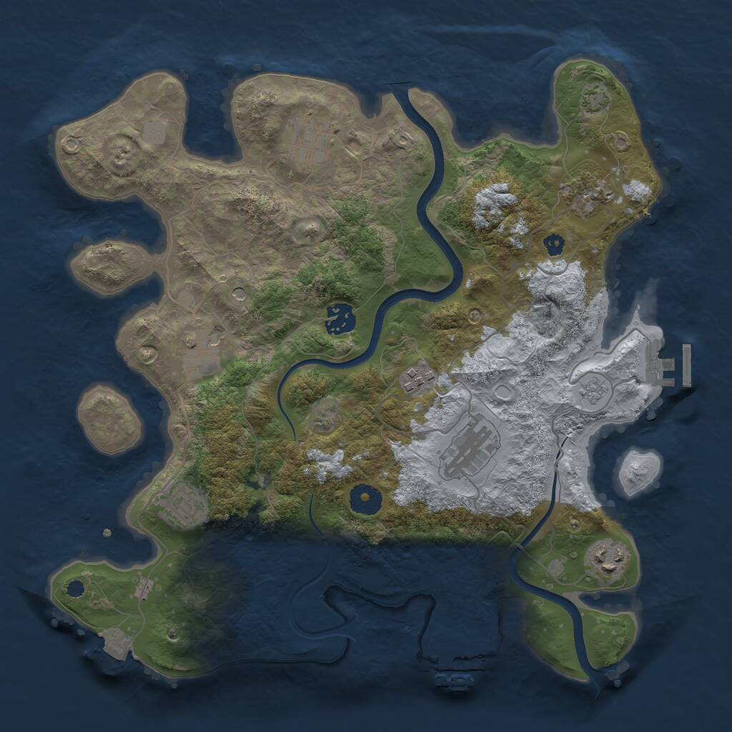 Rust Map: Procedural Map, Size: 3450, Seed: 53076309, 14 Monuments