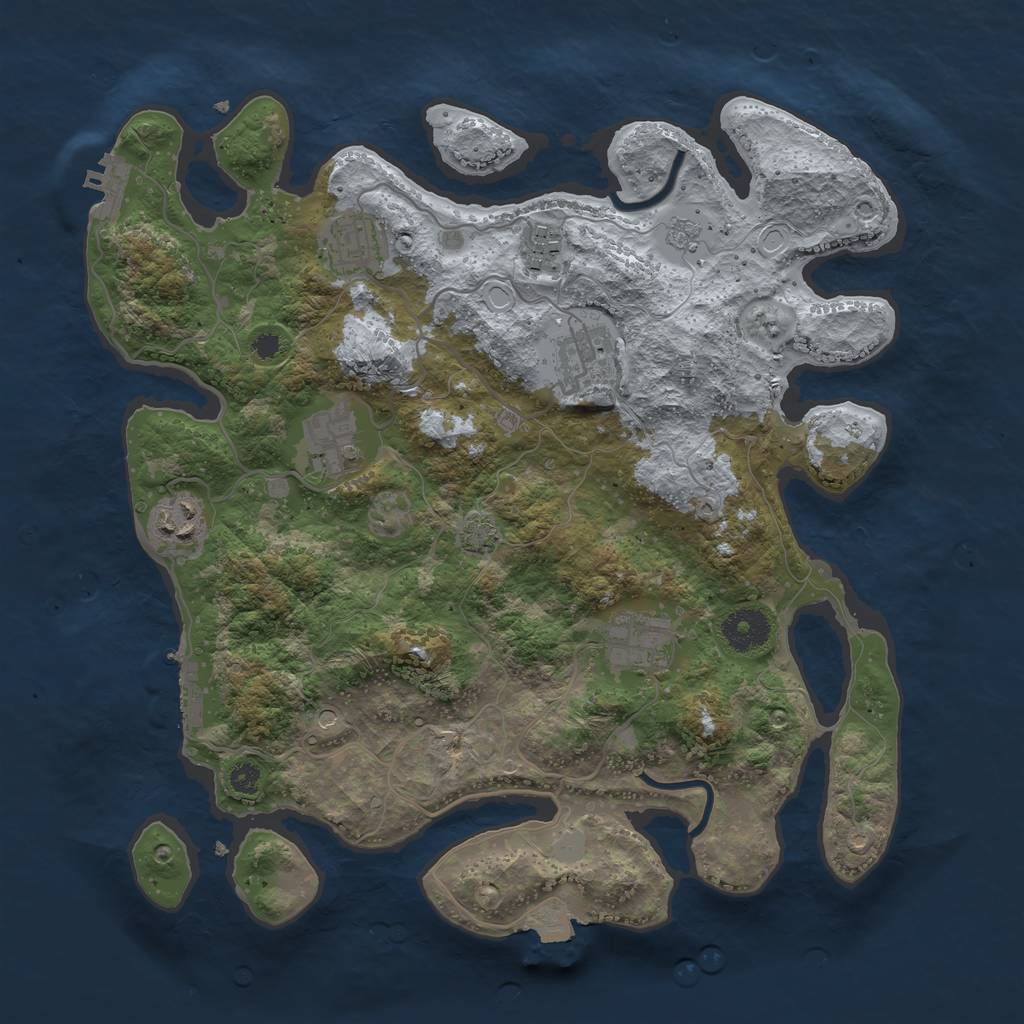 Rust Map: Procedural Map, Size: 3450, Seed: 34919958, 14 Monuments