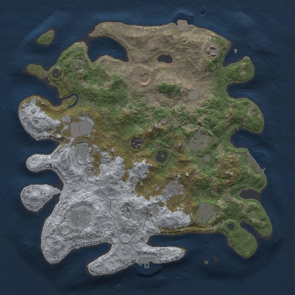 Rust Map: Procedural Map, Size: 3550, Seed: 43311629, 16 Monuments