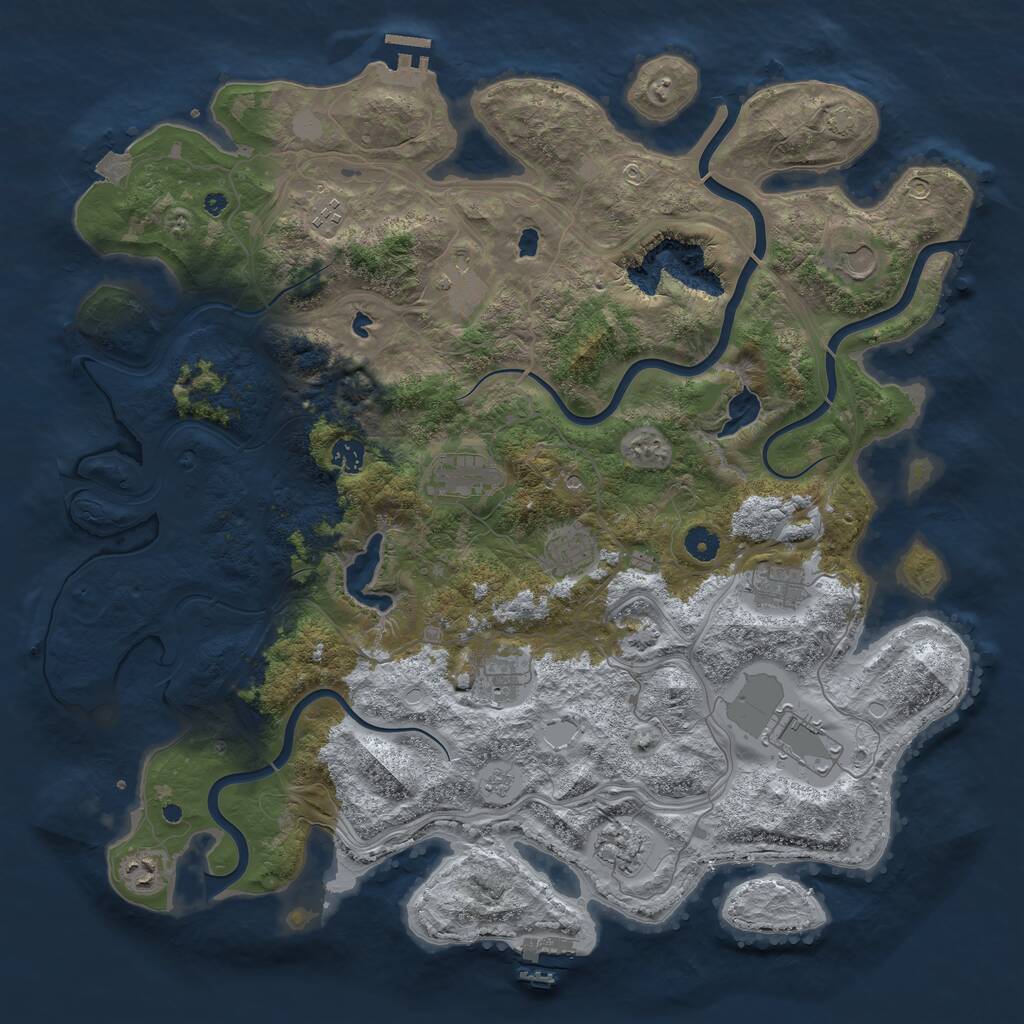 Rust Map: Procedural Map, Size: 4500, Seed: 1110754251, 17 Monuments