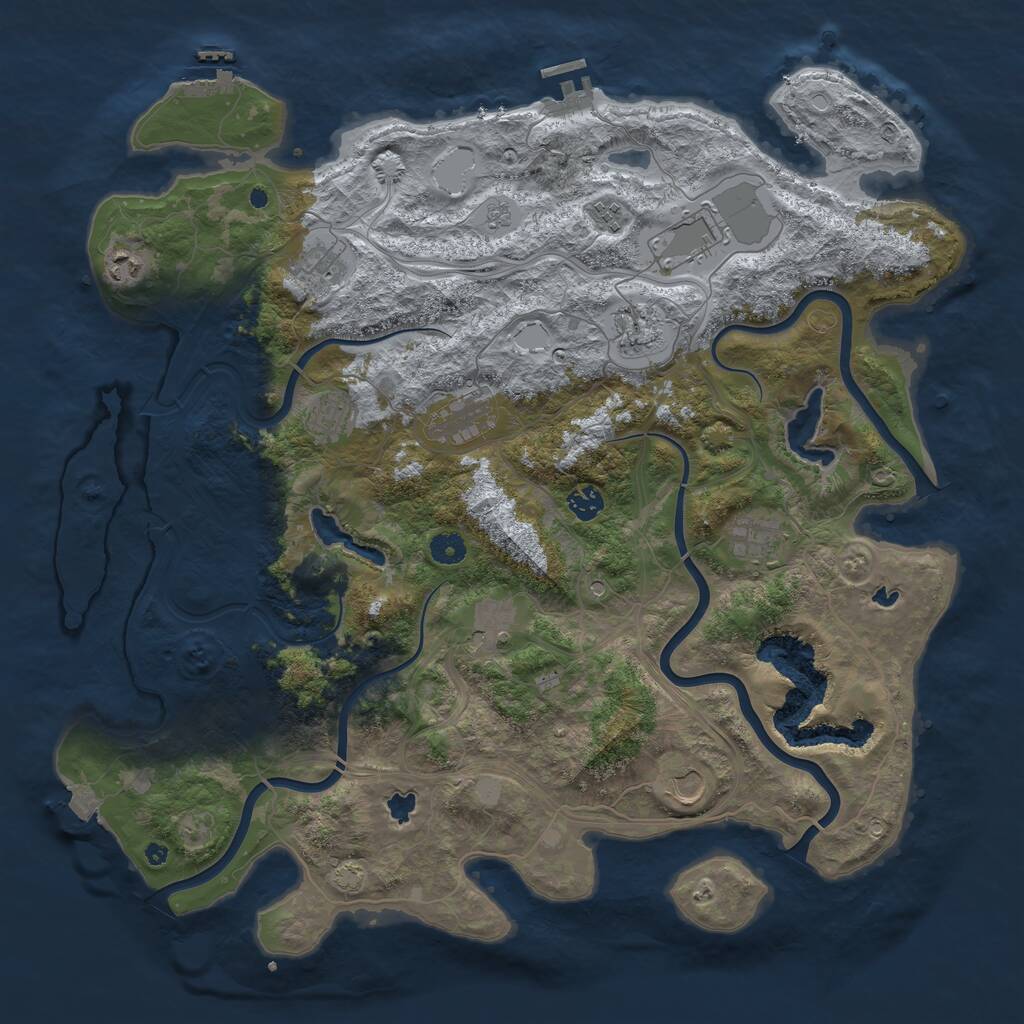 Rust Map: Procedural Map, Size: 4500, Seed: 2091010359, 17 Monuments