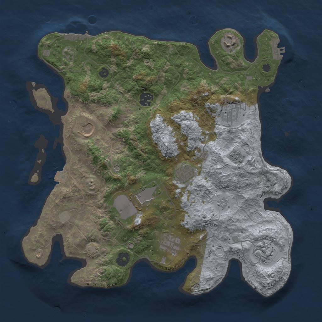 Rust Map: Procedural Map, Size: 3500, Seed: 43305369, 17 Monuments