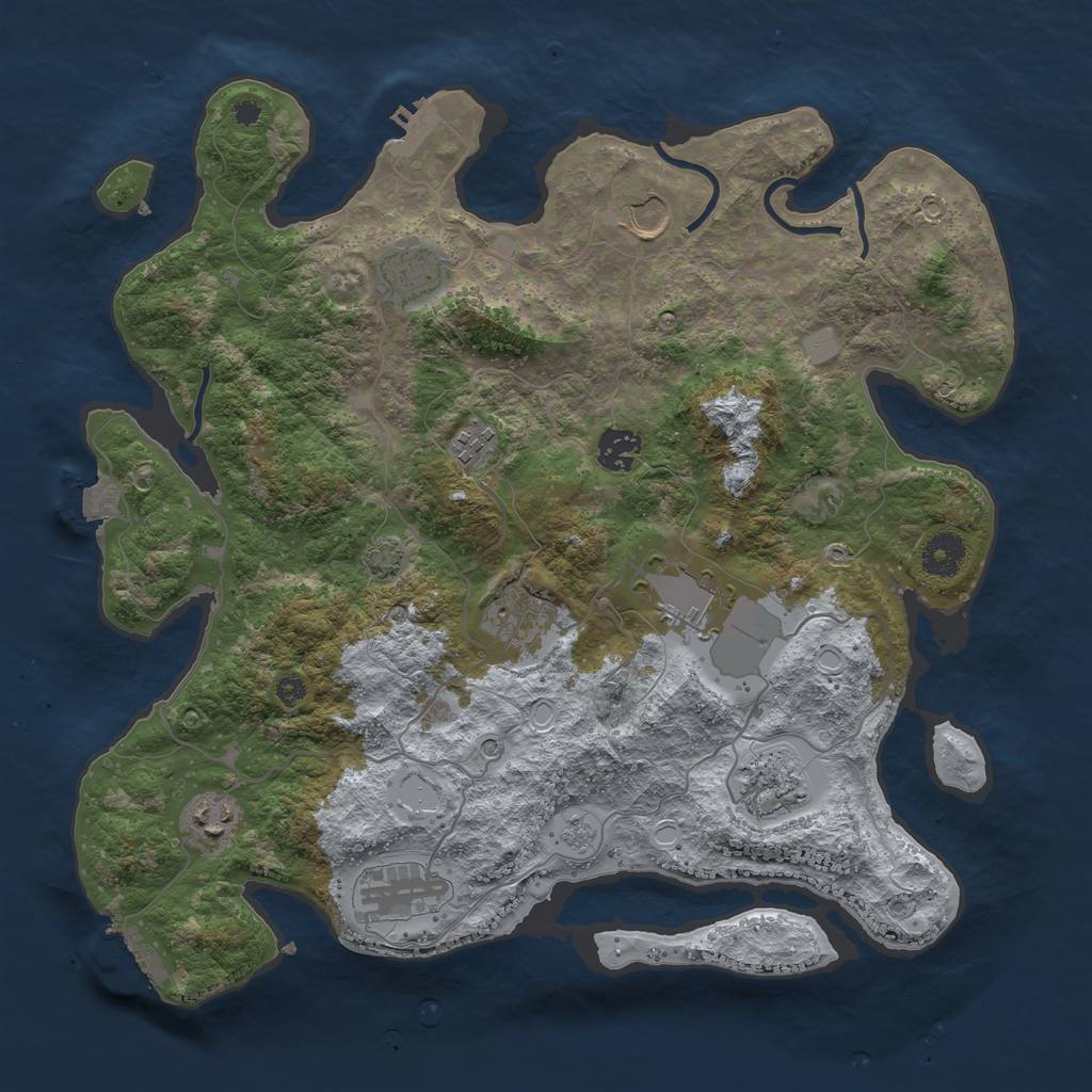 Rust Map: Procedural Map, Size: 3750, Seed: 2130279196, 17 Monuments