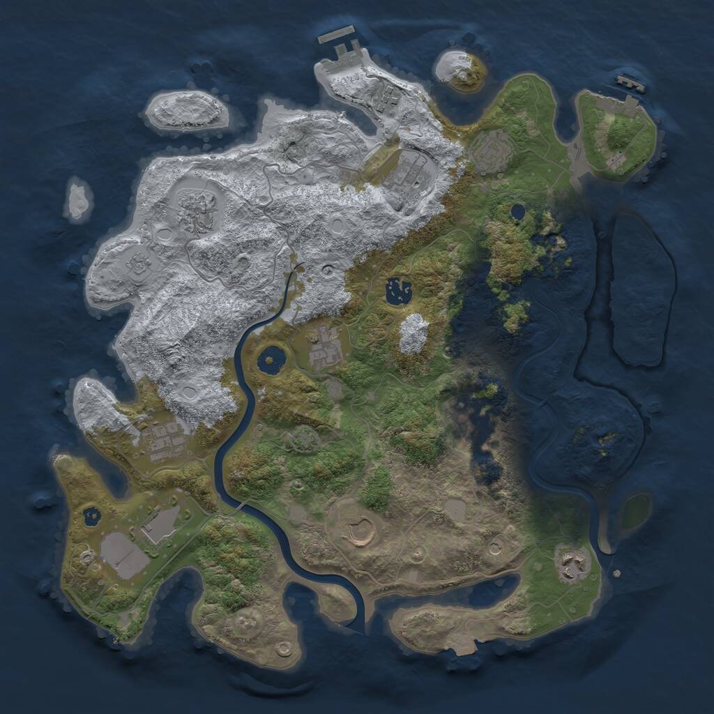Rust Map: Procedural Map, Size: 3850, Seed: 923892216, 17 Monuments