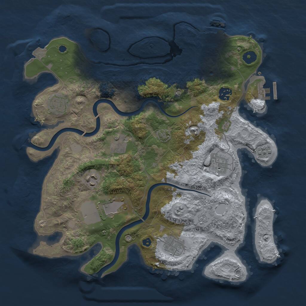 Rust Map: Procedural Map, Size: 3500, Seed: 1097676608, 14 Monuments