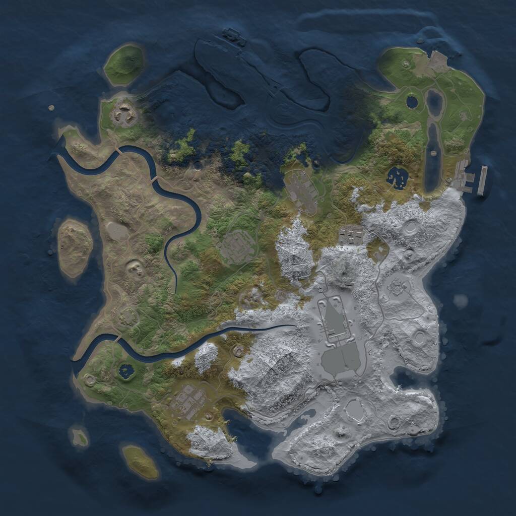 Rust Map: Procedural Map, Size: 3550, Seed: 412217009, 13 Monuments