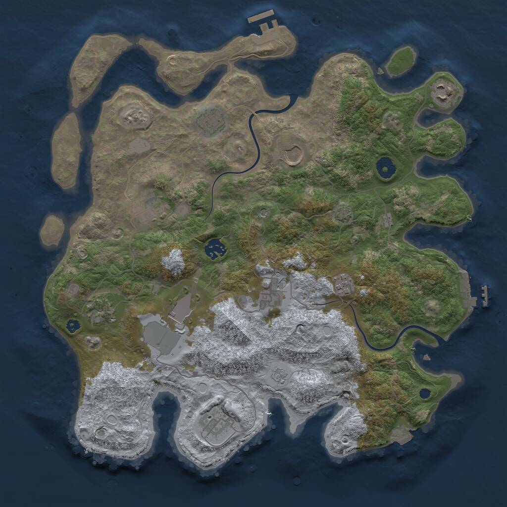 Rust Map: Procedural Map, Size: 3800, Seed: 77885411, 16 Monuments