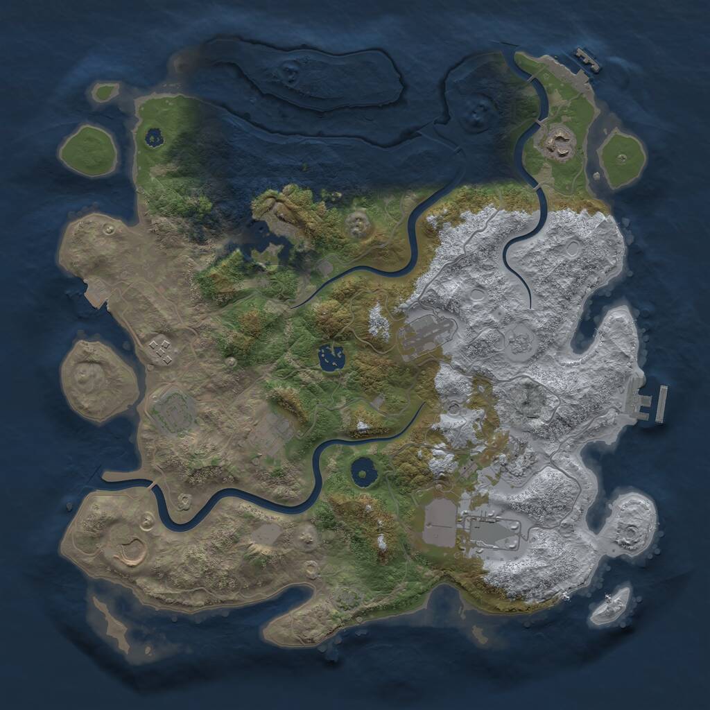Rust Map: Procedural Map, Size: 3850, Seed: 53457579, 16 Monuments