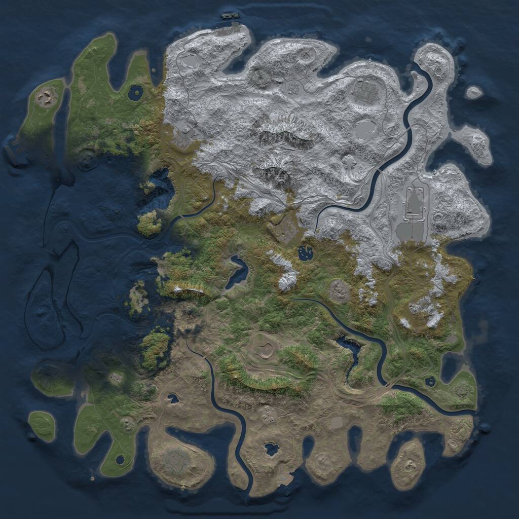 Rust Map: Procedural Map, Size: 5000, Seed: 6970, 16 Monuments